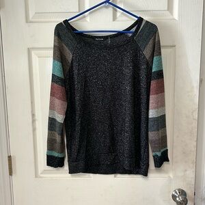 Pink Clover Size Medium sweater with striped sleeves